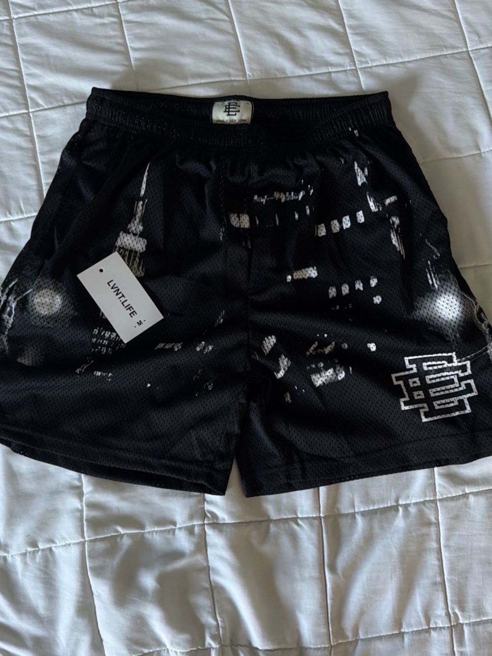 Eric Emanuel Black Athletic Shorts with White Graphic